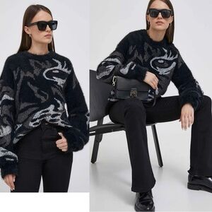 DKNY Long Sleeve sequin Tiger Eye warm Sweater Sz M NWT black gray